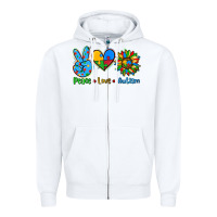 White peace love autism Zipper Hoodie - AdoDesignShop
