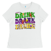 White Drink drank drunk Mardi Gras Ladies Tee - HowdyJamesFarm