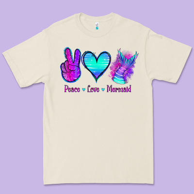 Peace Love Mermaid Premium Tee Designed By Jasminsmagicworld