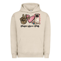 Pigment French Oak peace love pug Urban Hoodie - JahusDesignShop