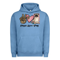 Pigment Pebble Blue peace love pug Urban Hoodie - JahusDesignShop
