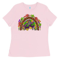 Bubblegum Pink Mardi Gras rainbow Ladies Tee - HowdyJamesFarm