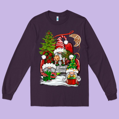 Christmas Gnome Truck Long Sleeve Tee Designed By Bundleandbundleshop