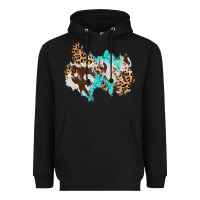 Black cowhide leopard turquoise patch Heavyweight Hoodie - AdoDesignShop