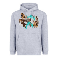 Heather Grey cowhide leopard turquoise patch Heavyweight Hoodie - AdoDesignShop