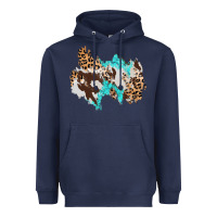 Navy cowhide leopard turquoise patch Heavyweight Hoodie - AdoDesignShop