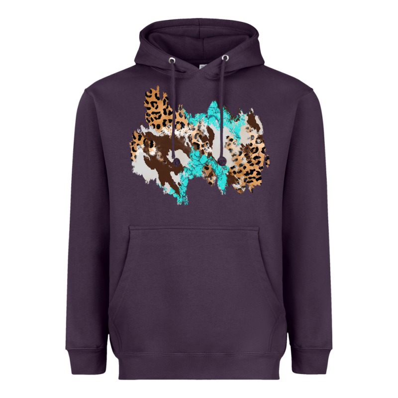 Cowhide Leopard Turquoise Patch Heavyweight Hoodie by AdoDesignShop | Teevron