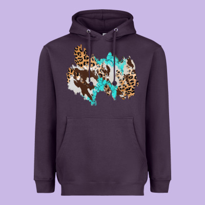 Cowhide Leopard Turquoise Patch Heavyweight Hoodie Designed By Adodesignshop