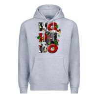 Heather Grey Christmas ho ho ho black angus Premium Hoodie - LillyAllenDesigns