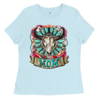 Baby Blue Mom Bull Skull Mother's Day Ladies Tee - CowGirlArtShop