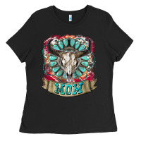 Black Mom Bull Skull Mother's Day Ladies Tee - CowGirlArtShop