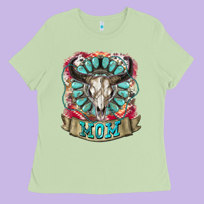 Mom Bull Skull Mother's Day Ladies Tee Designed By Cowgirlartshop