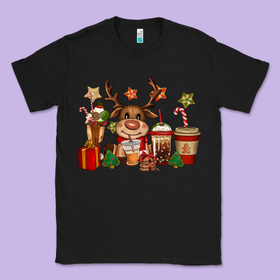 Reindeer Coffe Cups Christmas Classic Tee Designed By Cowgirlartshop