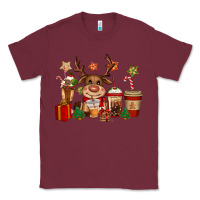 Burgundy reindeer coffe cups christmas Classic Tee - CowGirlArtShop