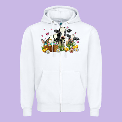 Easter Cows With Chicks Zipper Hoodie Designed By Adodesignshop