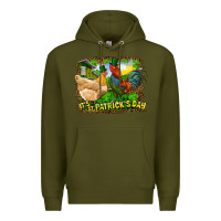 Army Green It's St. Patrick's Day Rooster And Chicken Premium Hoodie - RanaPortraitStore