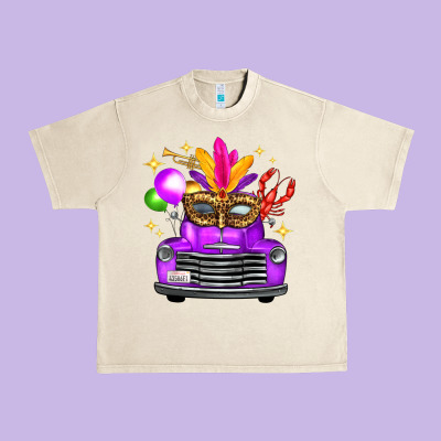 Mardi Gras Truck Leopard Mask Urban Heavy Tee Designed By Fadigitalartstudio