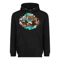 Black cowhide leopard turquoise patch Heavyweight Hoodie - AdoDesignShop