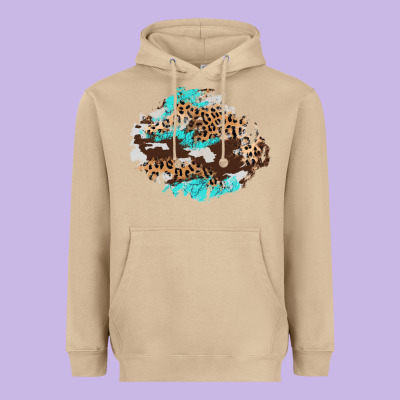 Cowhide Leopard Turquoise Patch Heavyweight Hoodie Designed By Adodesignshop