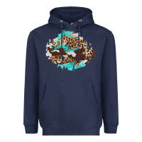 Navy cowhide leopard turquoise patch Heavyweight Hoodie - AdoDesignShop