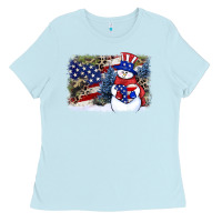 Baby Blue Patriotic snowman background 4th of july Ladies Tee - HowdyJamesFarm