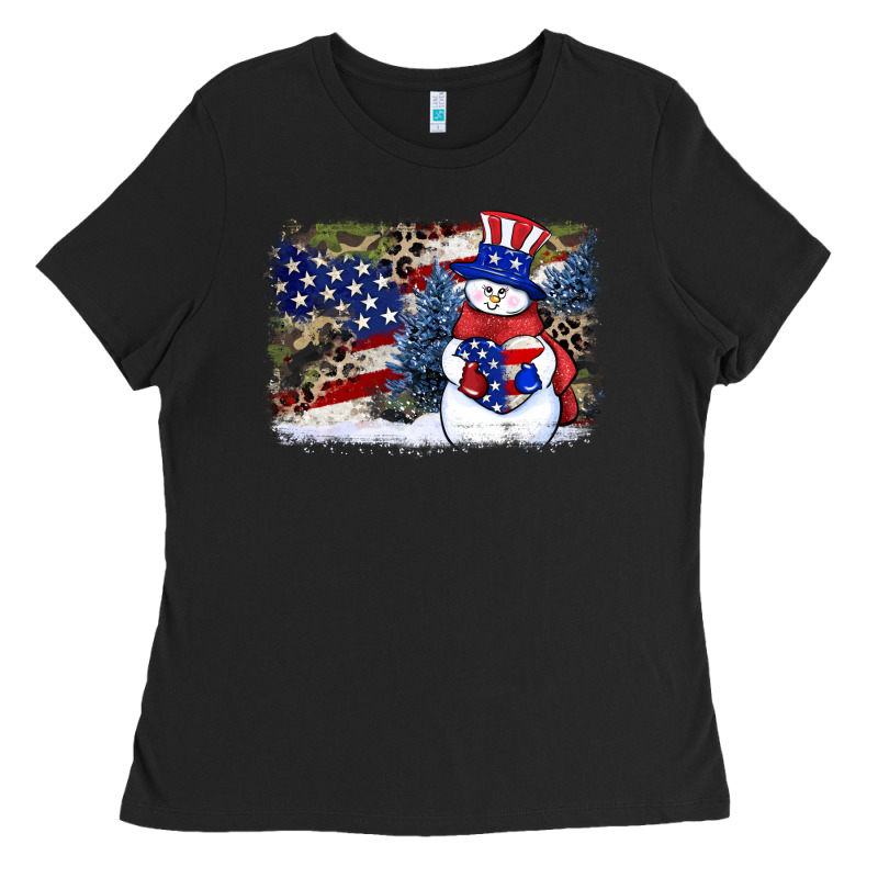 Patriotic Snowman Background 4th Of July Ladies Tee by HowdyJamesFarm | Teevron