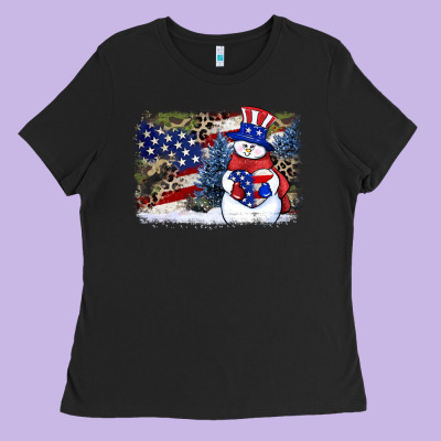 Patriotic Snowman Background 4th Of July Ladies Tee Designed By Howdyjamesfarm
