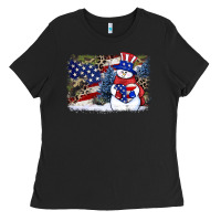 Black Patriotic snowman background 4th of july Ladies Tee - HowdyJamesFarm