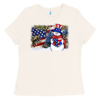 Bone Patriotic snowman background 4th of july Ladies Tee - HowdyJamesFarm