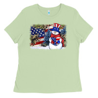 Matcha Patriotic snowman background 4th of july Ladies Tee - HowdyJamesFarm