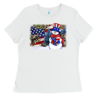 White Patriotic snowman background 4th of july Ladies Tee - HowdyJamesFarm