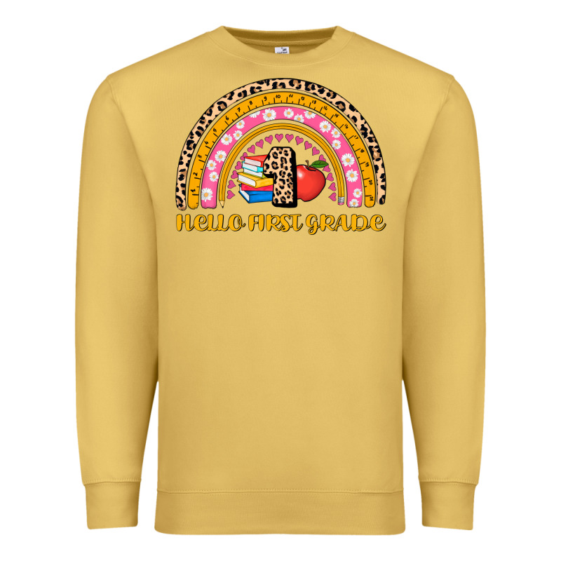 Back To School Rainbow Hello First Grade Premium Sweatshirt by AdoDesignShop | Teevron