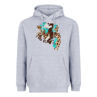 Heather Grey cowhide leopard turquoise patch Heavyweight Hoodie - AdoDesignShop