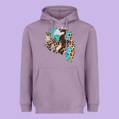 Cowhide Leopard Turquoise Patch Heavyweight Hoodie Designed By Adodesignshop