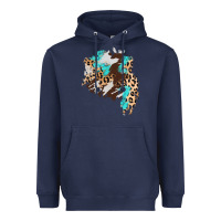 Navy cowhide leopard turquoise patch Heavyweight Hoodie - AdoDesignShop