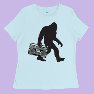 Bigfoot Beatbox Boom Box Retro   Bigfoot Boom Box Ladies Tee Designed By Designefamous