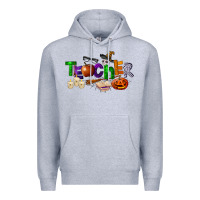 Heather Grey halloween teacher Premium Hoodie - LillyAllenDesigns