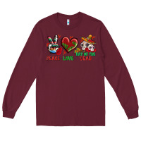 Burgundy Peace Love Day Of The Dead Long Sleeve Tee - BundleAndBundleShop