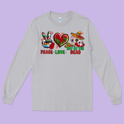 Peace Love Day Of The Dead Long Sleeve Tee Designed By Bundleandbundleshop