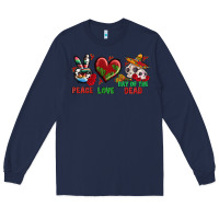 Navy Peace Love Day Of The Dead Long Sleeve Tee - BundleAndBundleShop