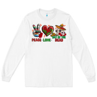White Peace Love Day Of The Dead Long Sleeve Tee - BundleAndBundleShop