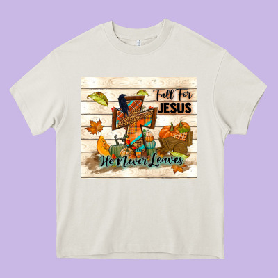 Fall For Jesus He Never Leaves Heavy Core Tee Designed By Tumblerdesignbyshophia