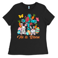 He Is Risen With Cross Easter Day Ladies Tee | Teevron