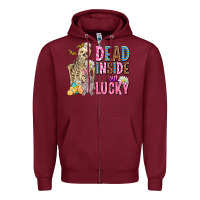 Burgundy easter dead inside but lucky  with skeleton Zipper Hoodie - AdoDesignShop