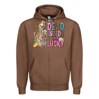 Chestnut easter dead inside but lucky  with skeleton Zipper Hoodie - AdoDesignShop