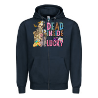 Navy easter dead inside but lucky  with skeleton Zipper Hoodie - AdoDesignShop