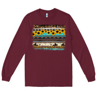 Burgundy sunflower aztec serape cowhide background Long Sleeve Tee - RanaPortraitStore