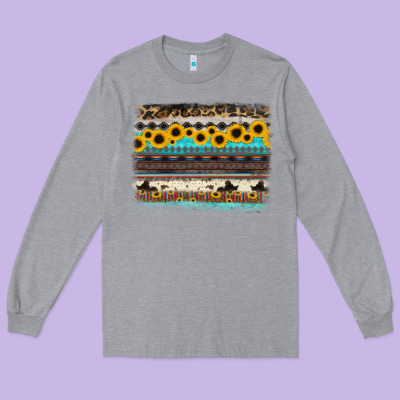 Sunflower Aztec Serape Cowhide Background Long Sleeve Tee Designed By Ranaportraitstore