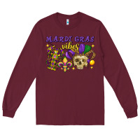 Burgundy mardi gras vibes skull Long Sleeve Tee - FaDigitalArtStudio