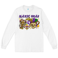 White mardi gras vibes skull Long Sleeve Tee - FaDigitalArtStudio